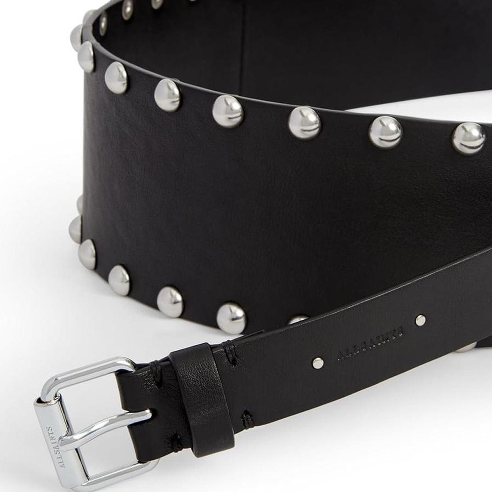 All Saints Black Leather Studded Belt